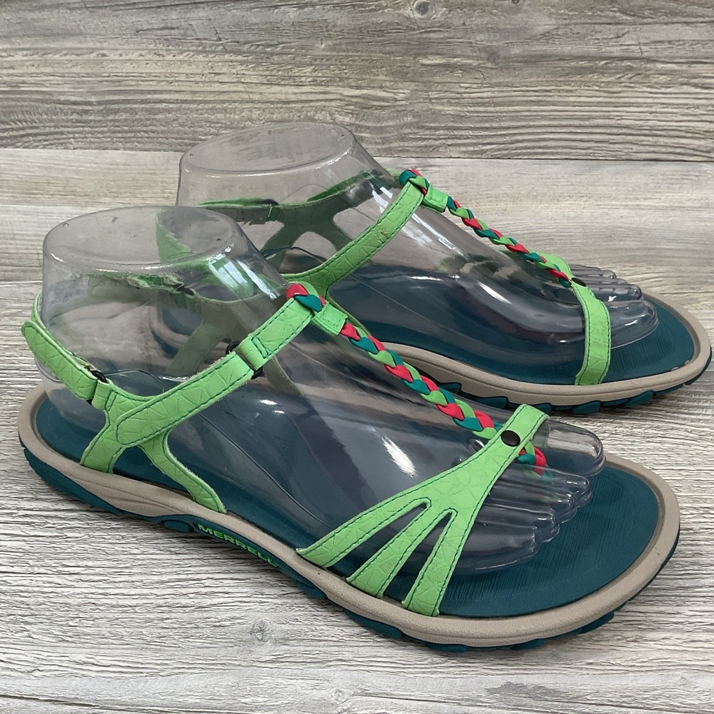 Merrell Enoki Twist Braid Green Toe Loop Sandals Womens Size 8 J35362 Minimalist